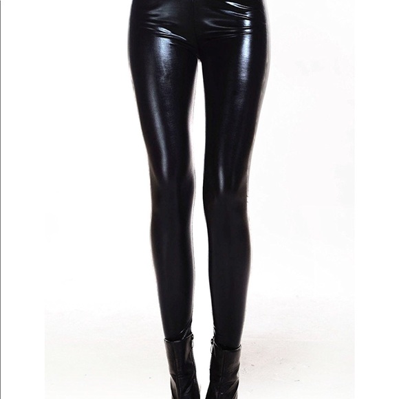 Pants & Jumpsuits | Black Pleather Vinyl Leggings Pants Stretch Club ...